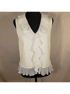 Cachet White Ruffled Vest Top, Size XL